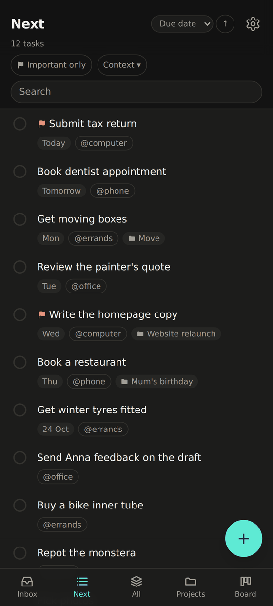 The Next list in dark mode